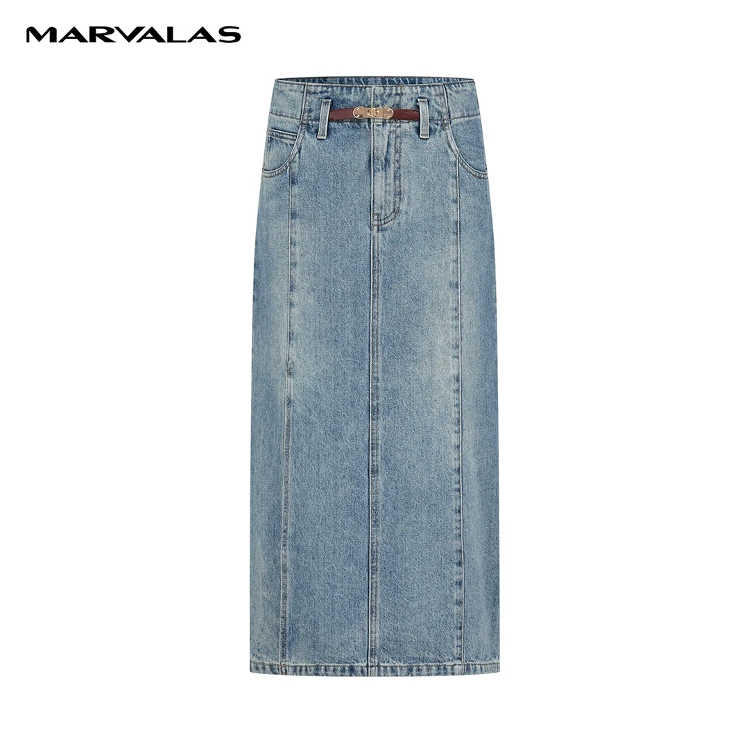 【陈大可】曼德诗牛仔半身裙2024春装新款全棉复古水包臀长裙