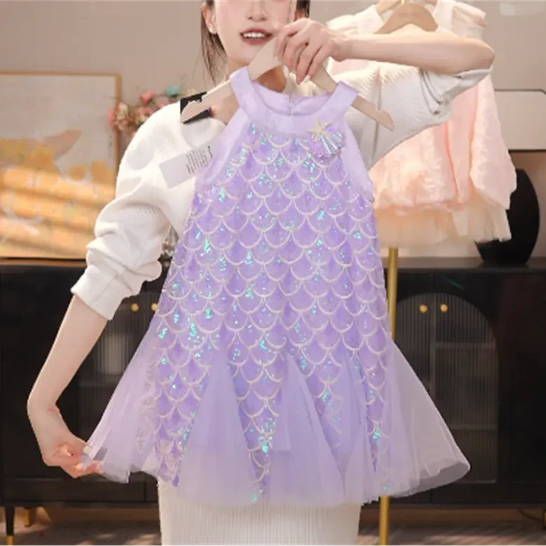 女童人鱼公主裙夏季儿童洋气宝宝连衣裙2025新女童美人鱼公主裙