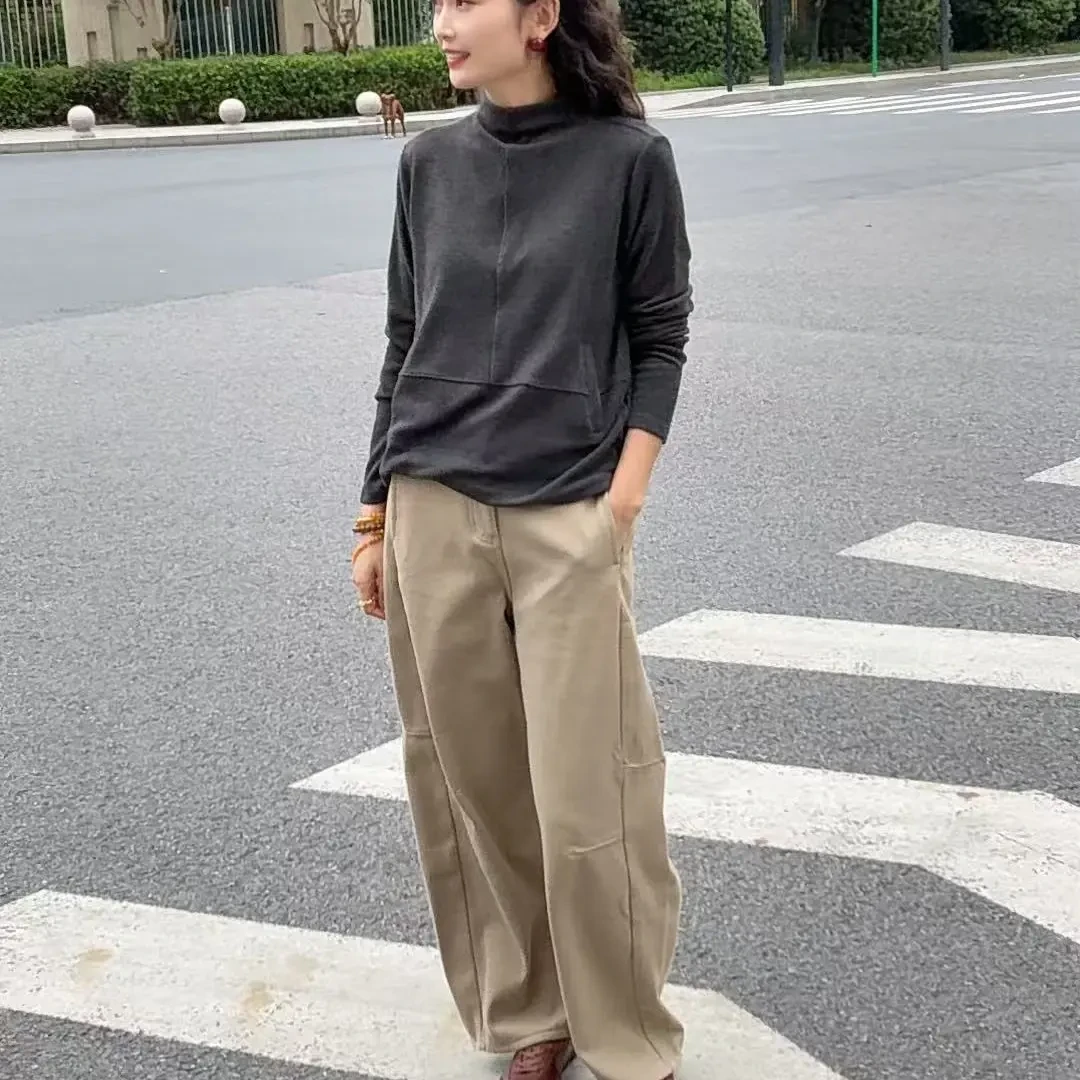 88039-秋冬加绒男友风休闲裤韩版纯色直筒裤