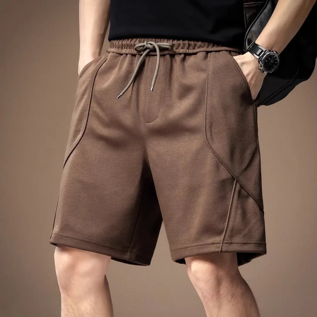 Cebrodz美式运动拼接针织短裤男夏季新款宽松直筒五分休闲中裤男