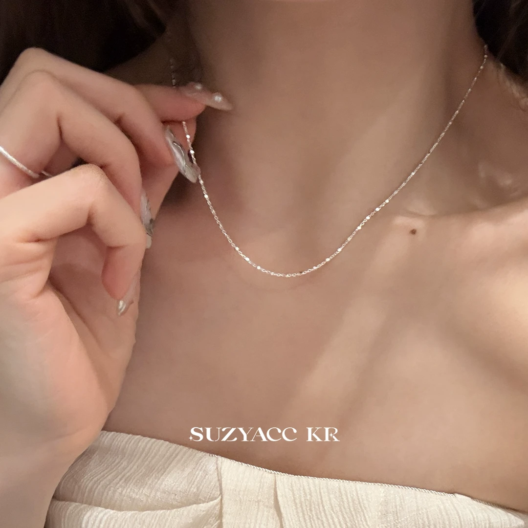 Suzyacc Kr 坠链均925银 小方块锁骨链超闪项链气质轻奢时尚X1131