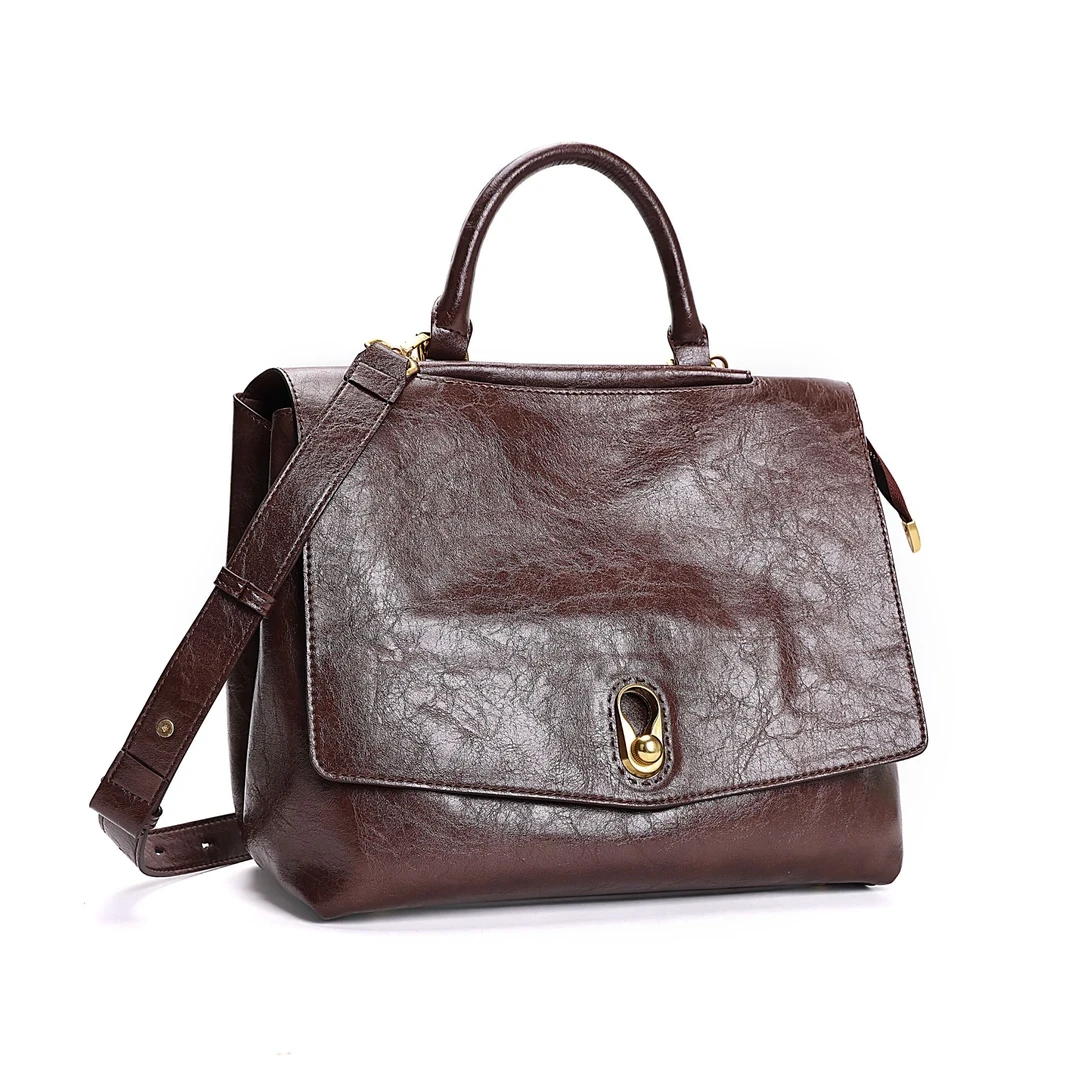 时尚品棕色单肩斜跨手提包