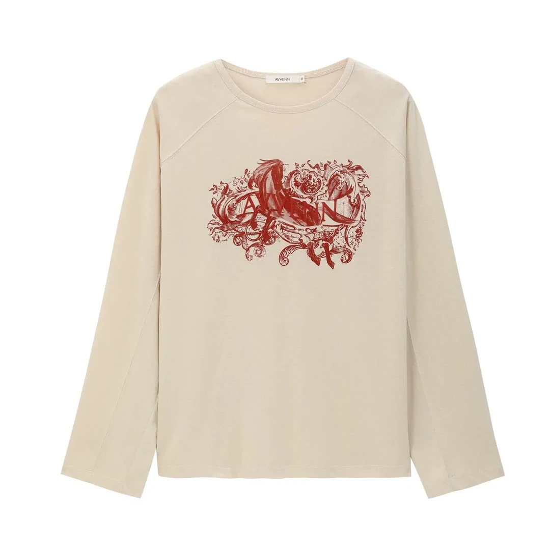 AVVENN AK11001511撞色重影logo印花层次感短款T恤