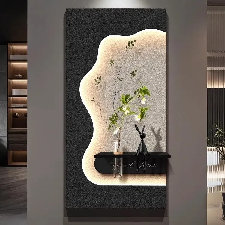 轻奢高级感入户门玄关装饰画水培绿植走廊过道挂画高档月球壁灯画