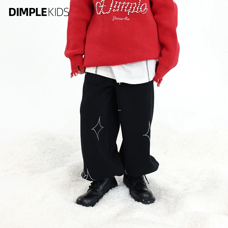 高甜梨涡童装男童黑色卫裤加绒女童秋冬儿童休闲裤子241201MQ