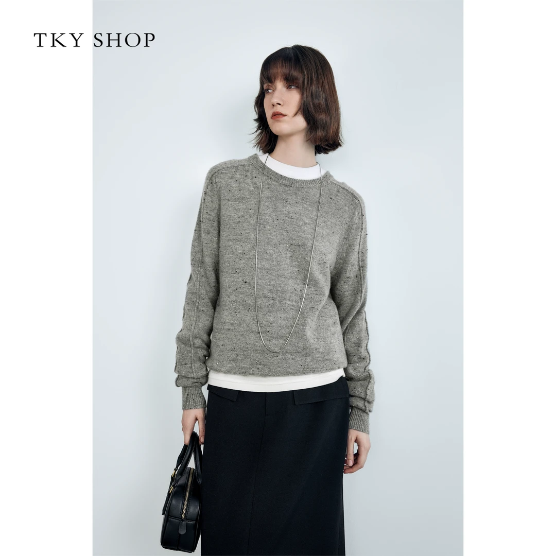 TKYSHOP【满分绵羊毛】老钱慵懒风高级灰圆领毛针织衫 10H1MA13W138