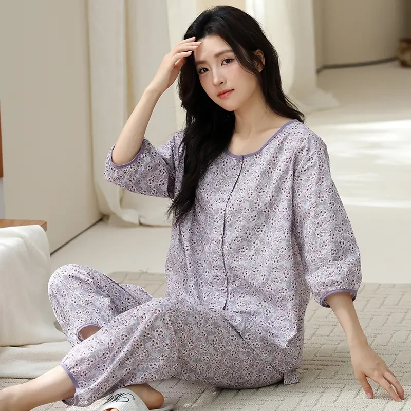艾唯绅夏天睡衣女款七分袖波点套装夏季新款时尚洋气家居服套装
