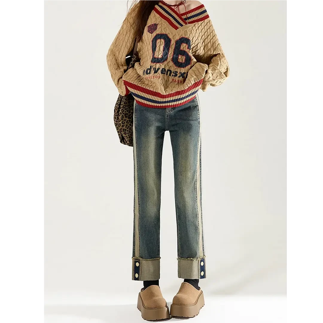 春季新款高腰显瘦烟管裤小个子九分牛仔裤百搭时尚女裤