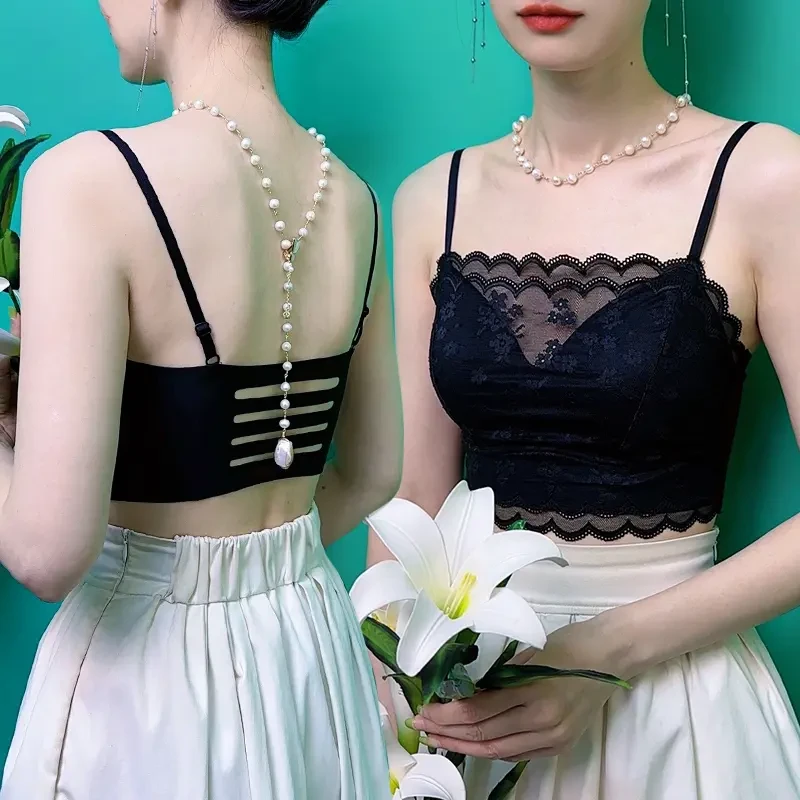 网红美背内衣女防走光小胸蕾丝薄款性感黑色镂空透气背心夏季文胸