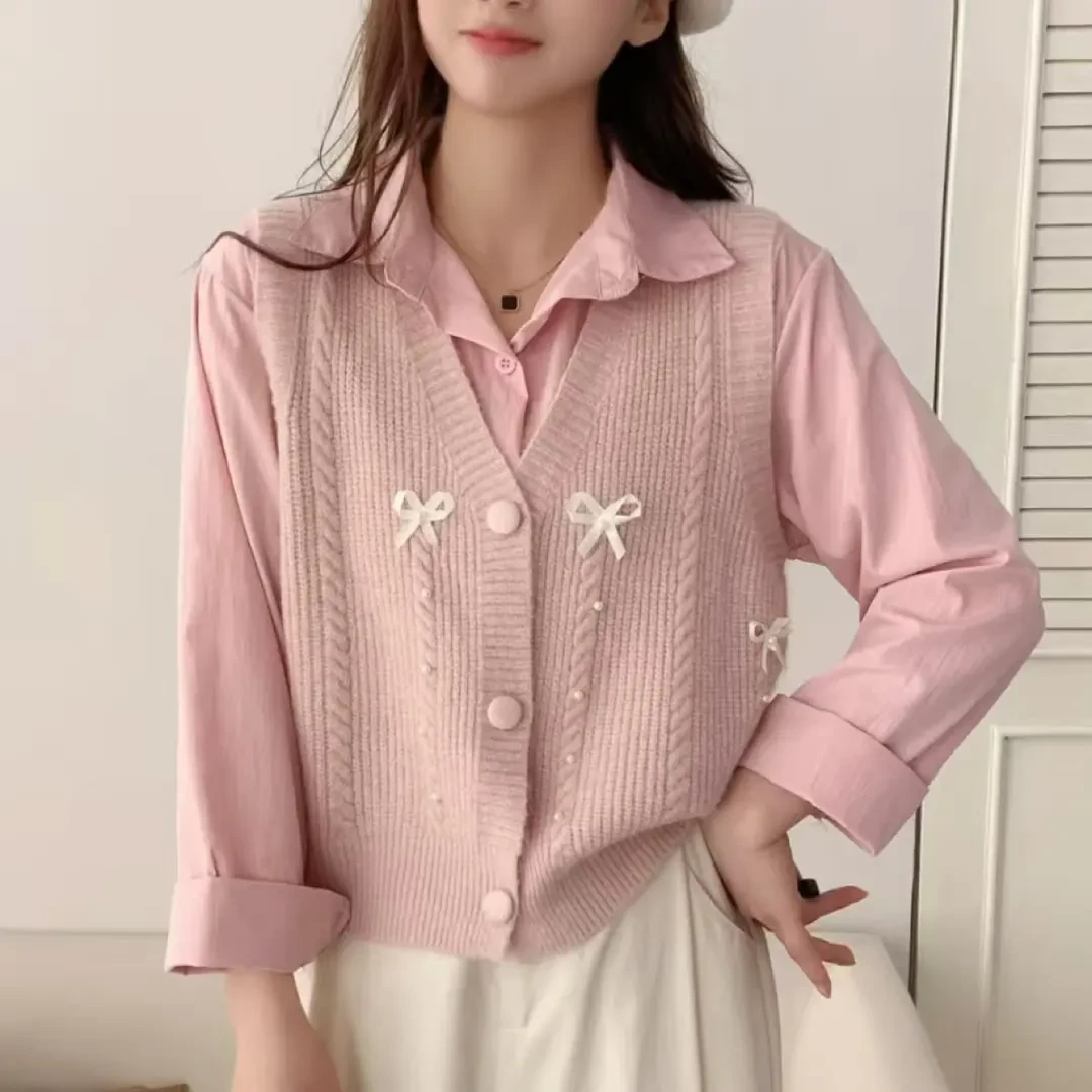 学生党必冲小个子价针织马春秋甜美显高百搭外搭毛衣马夹学院风