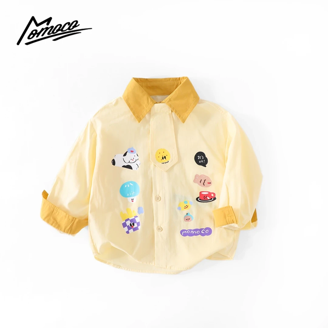MOMOCO/玛米玛卡2025春季新款儿童卡通撞色洋气休闲长袖衬衫