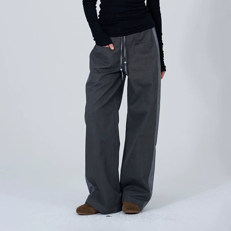 LABERTHREE X THE ENES 串珠抽绳格纹拼接长裤