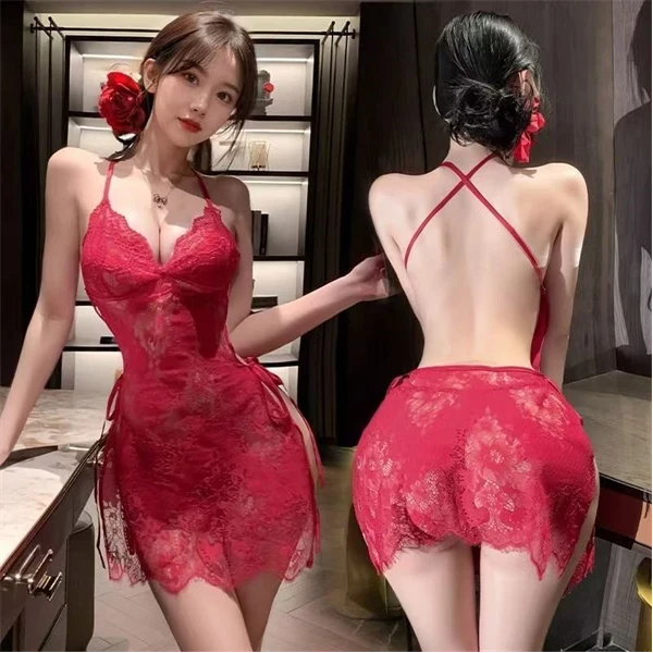a106性感蕾丝连体睡衣前后绑带唯美浪漫纯欲轻奢睡裙