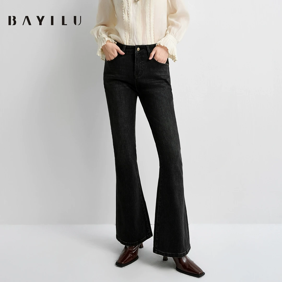 芭依璐2025春季牛仔裤女复古阔腿裤直筒长裤91K2025