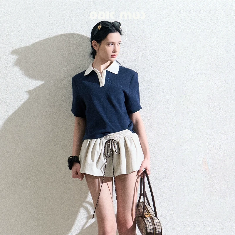 OAKMOO/ "花开的伏笔" 百搭经典logo刺绣灰调polo衫叠穿t恤