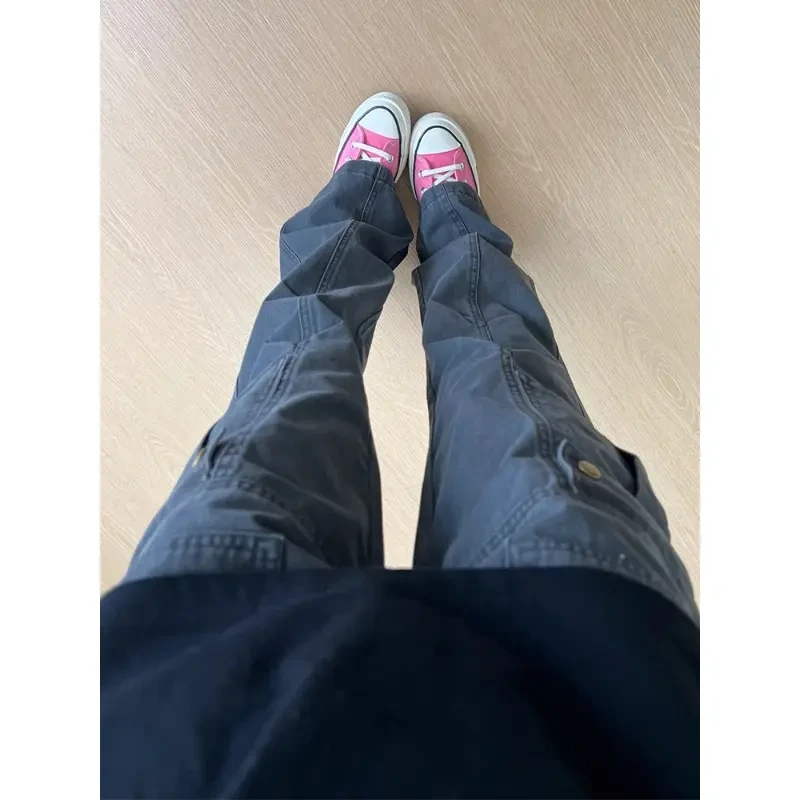 vintage复古深灰色工装休闲裤男款夏季美式cleanfit穿搭直筒裤子