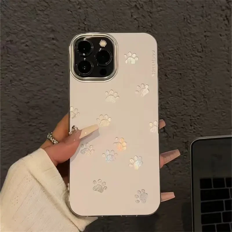 适用镂空猫爪印适用苹果16/15promax手机壳华为vivo小米oppo可爱