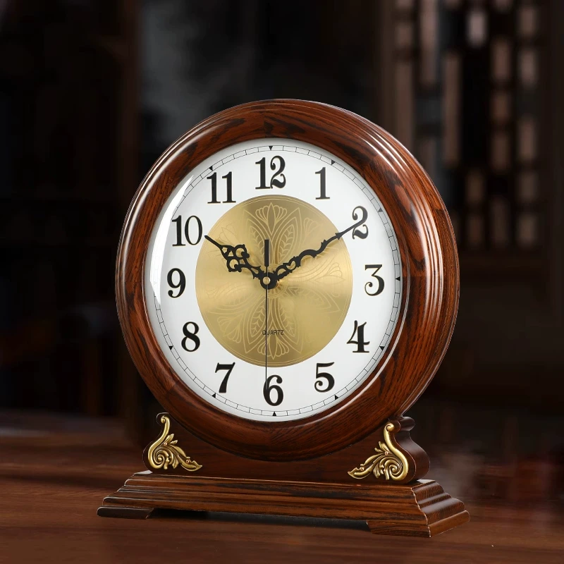 欧式实木台式座钟客厅钟表摆件复古美式大号静音桌面时钟摆钟台钟
