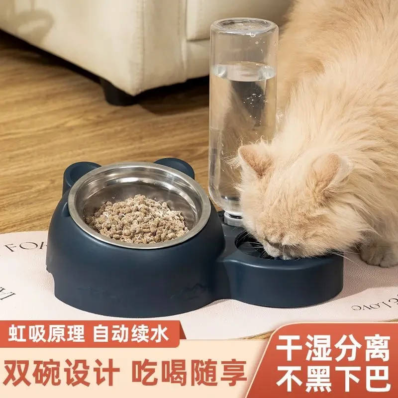 自动不锈钢狗狗猫咪双碗食盆宠物饮水二合一喂食饭盆宠物用品饭碗