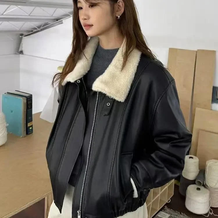 【加毛毛皮衣】冬日保暖穿搭 加绒加厚可立领可翻领皮衣外套
