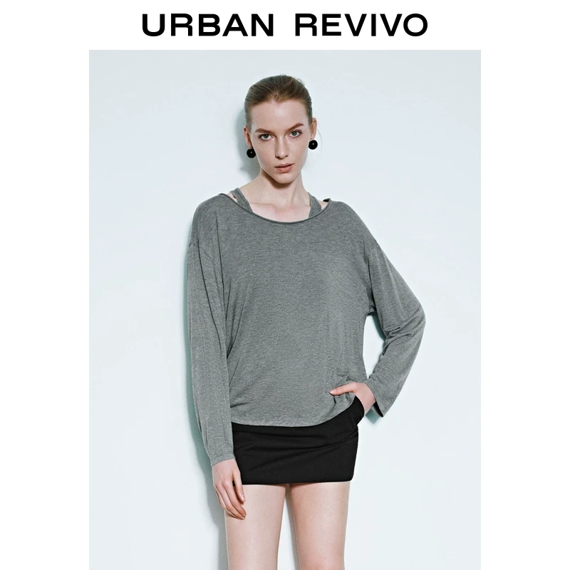 UR2025秋季新款女装时髦假两件设计感宽松长袖T恤UWM450007