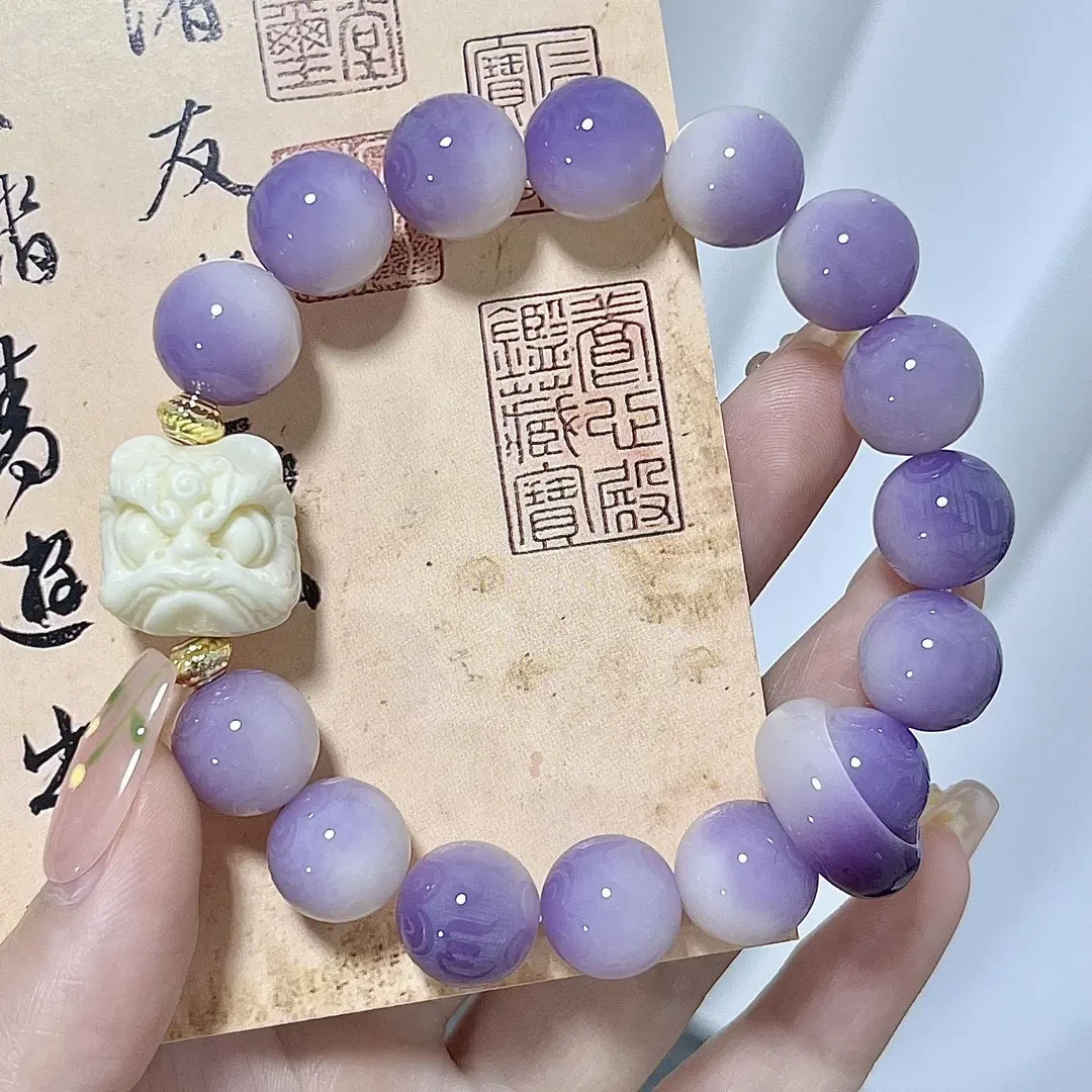 【紫莳醒狮】男女盘玩六字真言菩提子文玩佛珠手串玉化菩提根