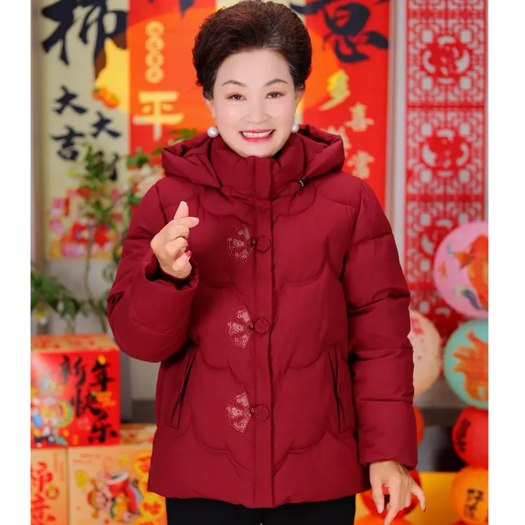 罗蒙妈妈冬装外套加绒加厚保暖棉衣中老年奶奶洋气冬季棉服棉袄