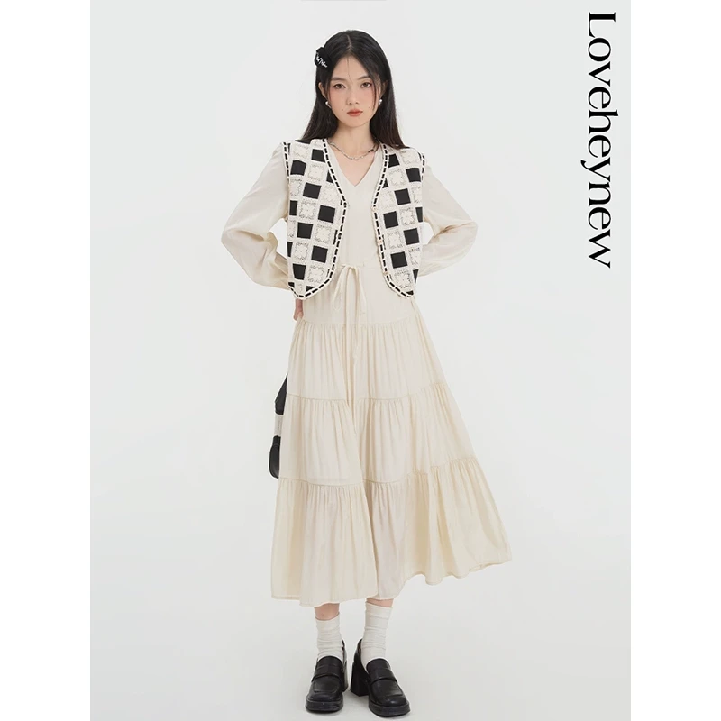 【年底宠粉福利】马甲连衣裙两件套装气质宽松显瘦裙子-3C044