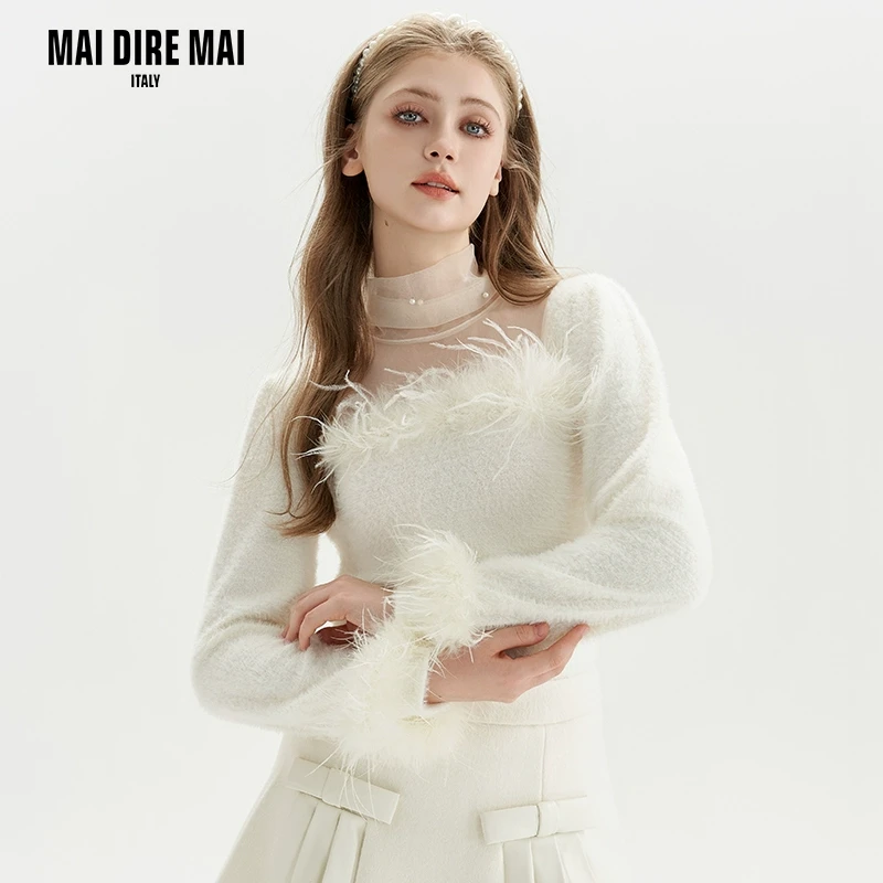 MAI DIRE MAI镂空打底衫女秋冬2024新款毛衣显瘦上衣小香风