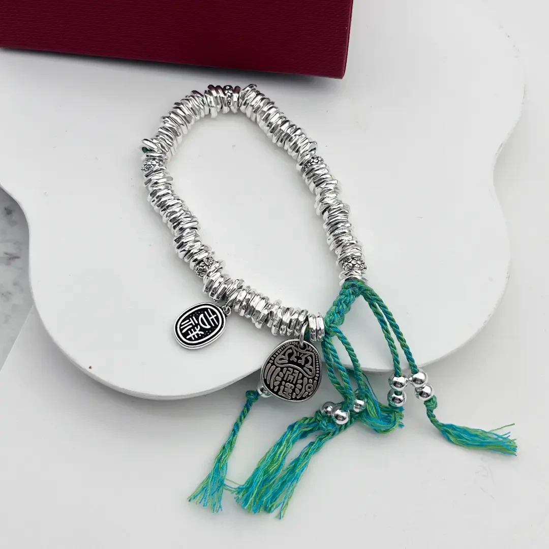 足银手镯 足银999.9绿盘缠手链