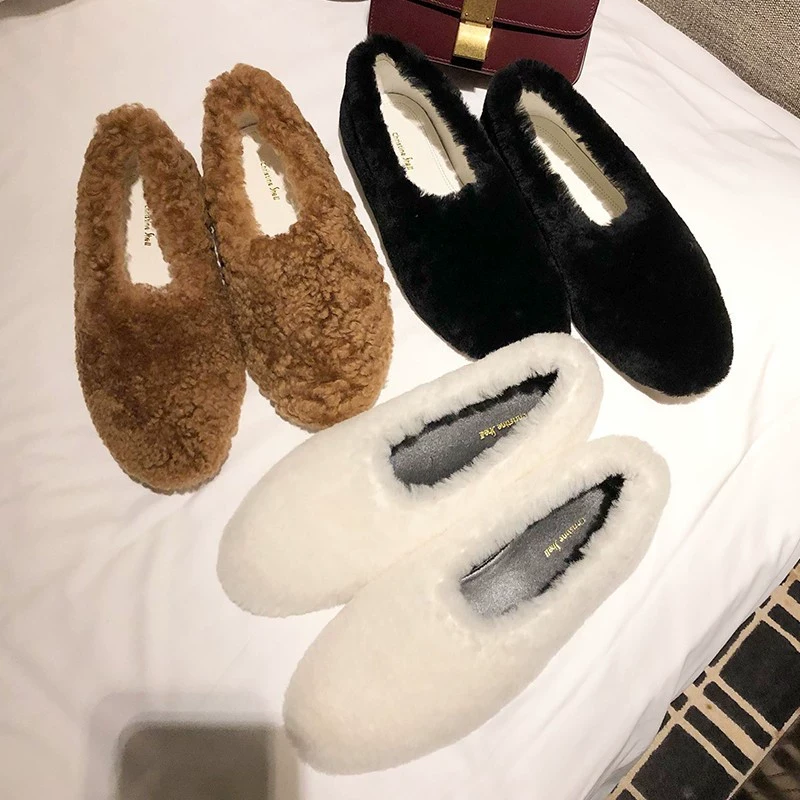 【年终钜惠】冬季懒人百搭软底平底保暖踩跟毛毛鞋女单鞋E24D098