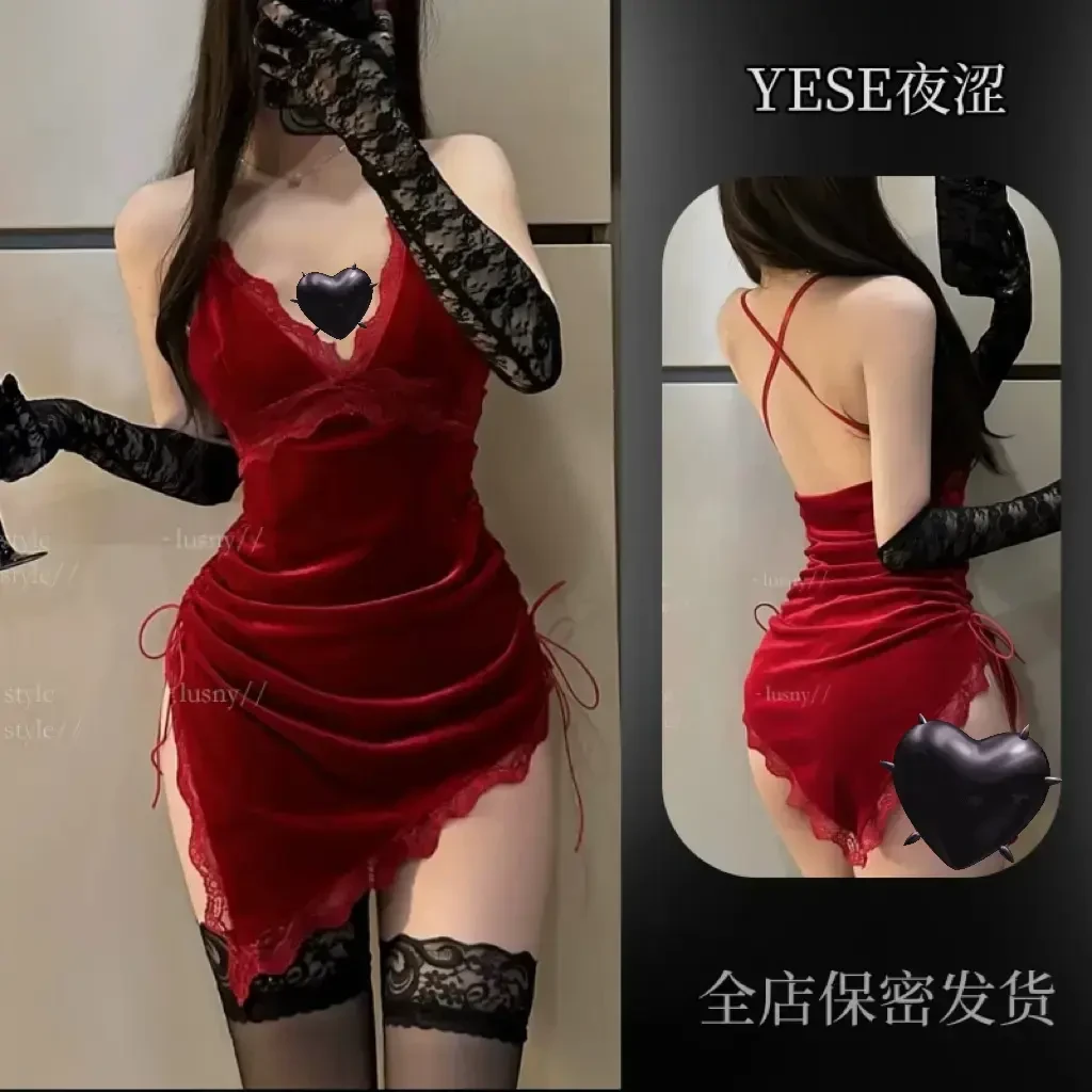 80-160斤【微醺御姐】露背丝绒秋冬吊带睡裙纯欲风情调睡裙