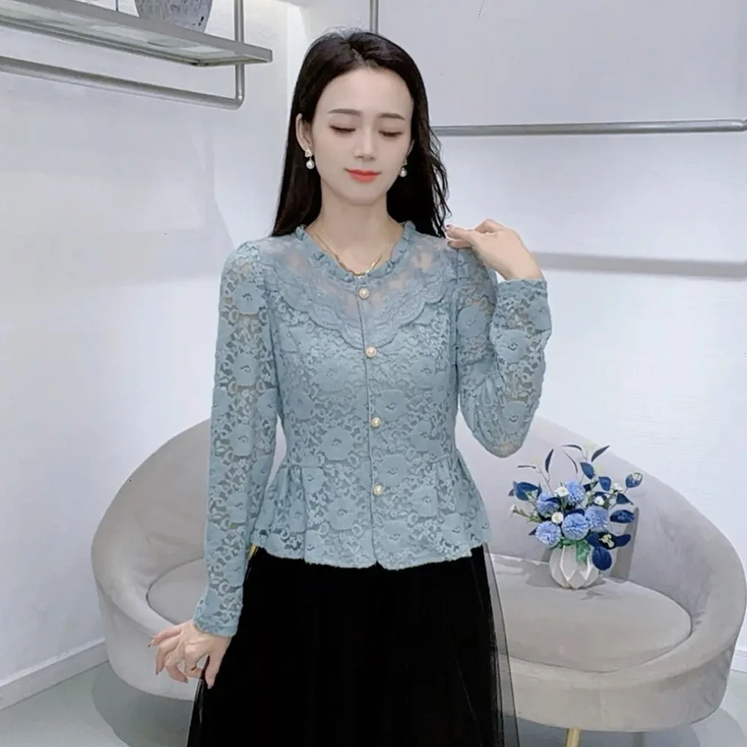 时尚洋气长袖蕾丝衫女2025秋季新款设计感显瘦百搭打底衫修身上衣