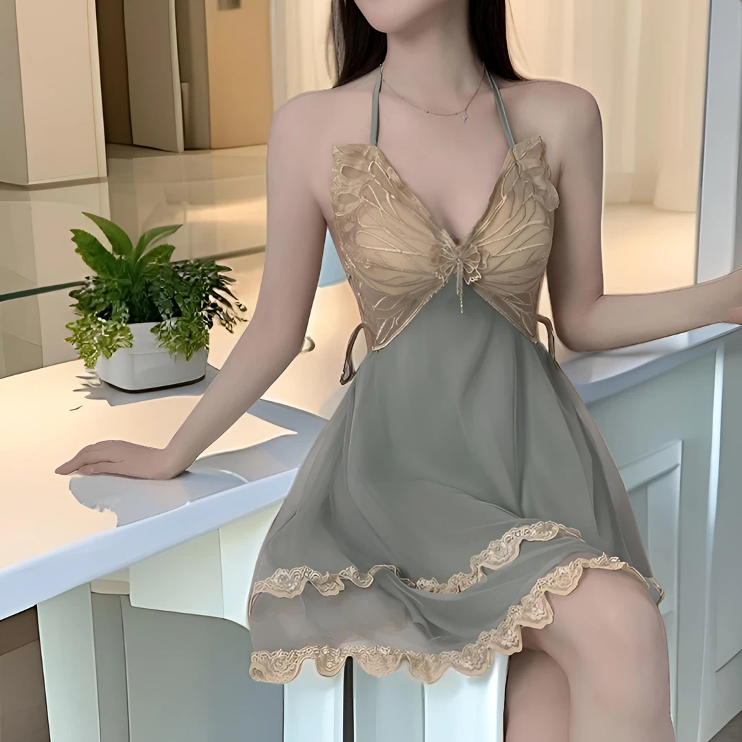 露背加胸垫聚拢大码睡裙外袍女式家居服套装情侣趣味cos服