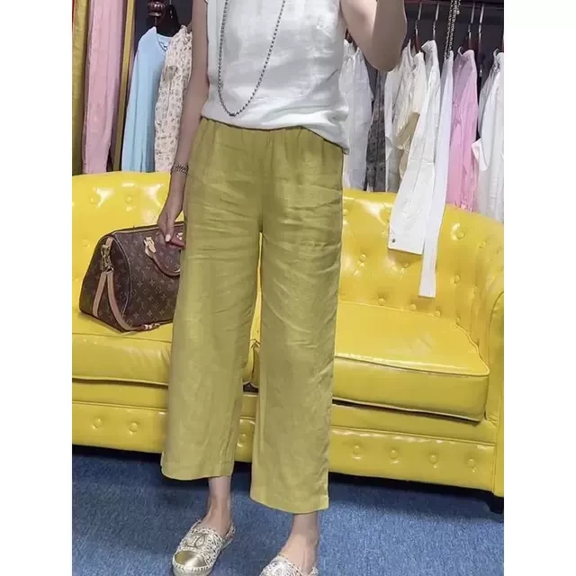 大码女装2025夏季薄款亚麻八分直筒休闲裤梨形身材显瘦百搭阔腿裤