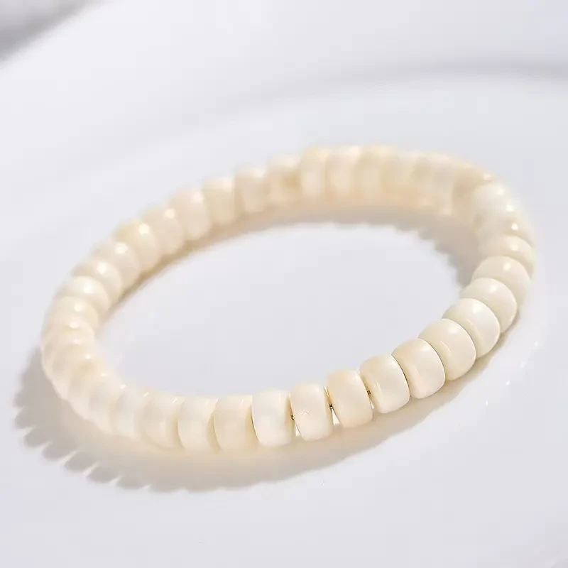 海南白玉菩提手串药片珠5*8mm39颗直切精工非菩提根高油密菩提子