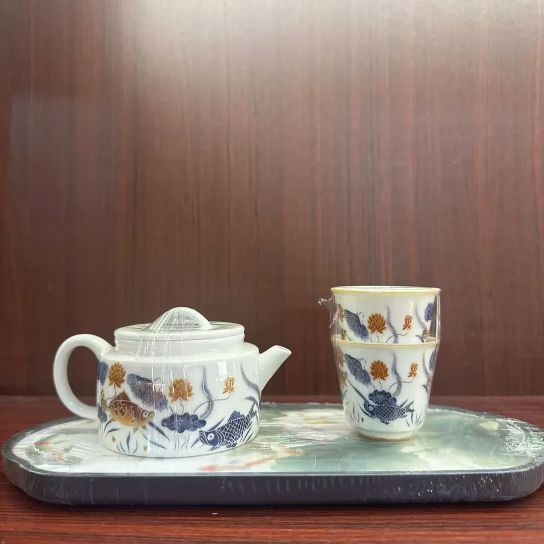 羊脂玉瓷鱼藻纹汉瓦壶家用简约大容量泡茶壶Z2056