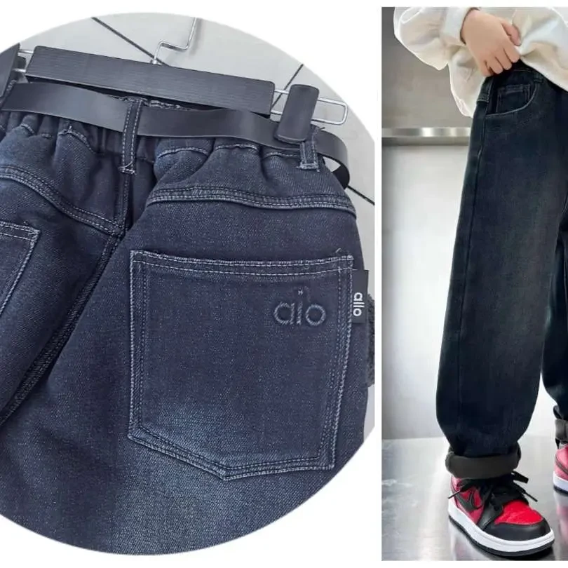 2804男童冬季加厚一条过冬牛仔裤帅气保暖长裤