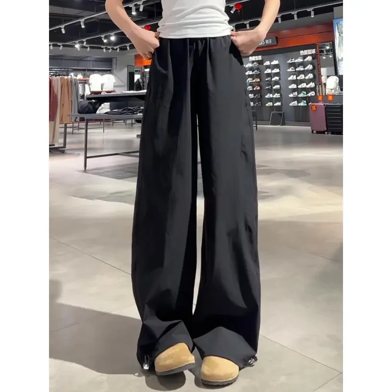 夏季透气薄款cleanfit黑色弯刀垂坠感解构冰丝裤子男款直筒微喇裤