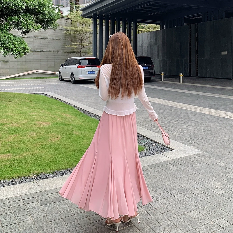 [35号 直播福利] 6/23-28 粉色鱼尾裙雪纺仙女设计感小众半裙