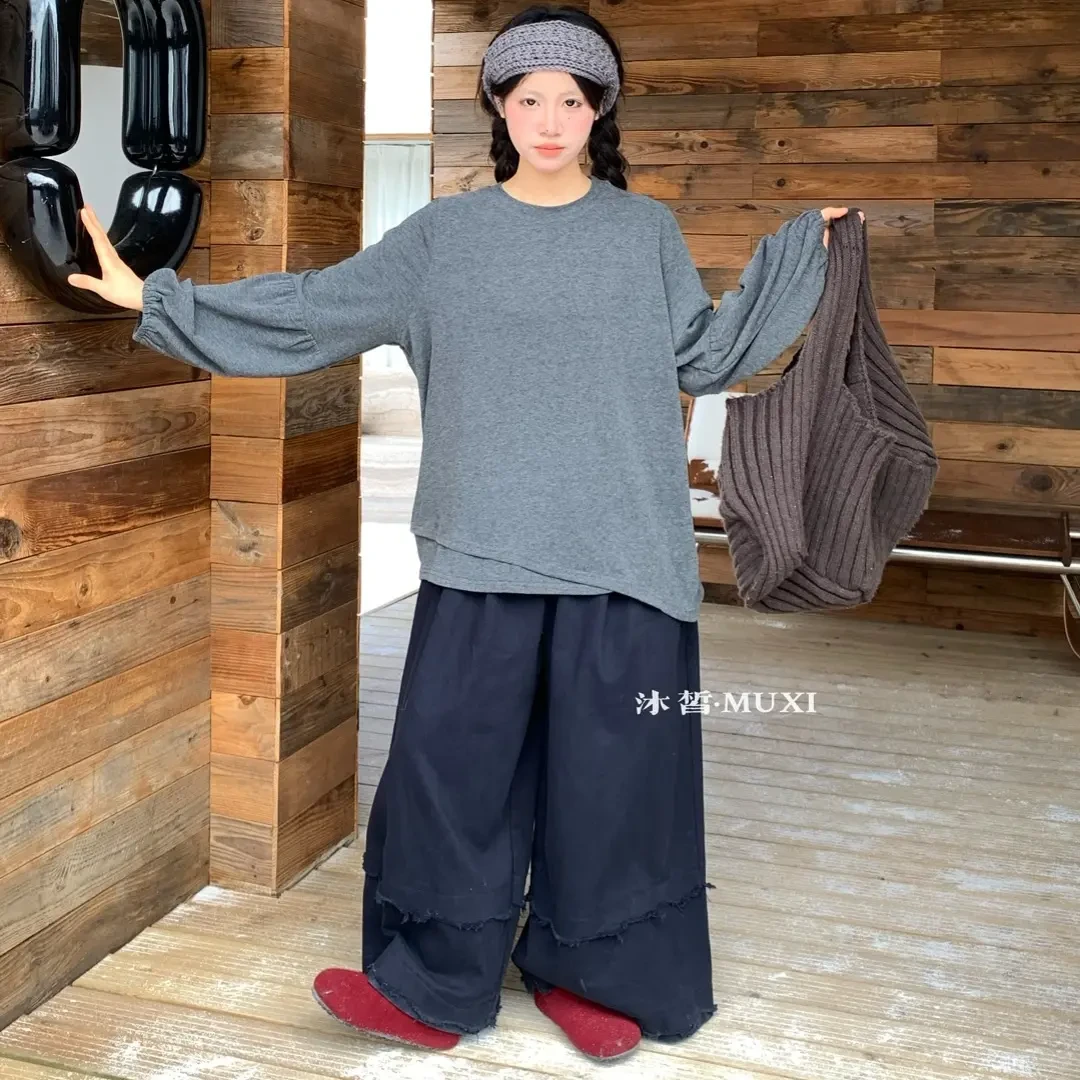 沐皙套头灯笼袖常规款透T恤宽松纯色圆领简约