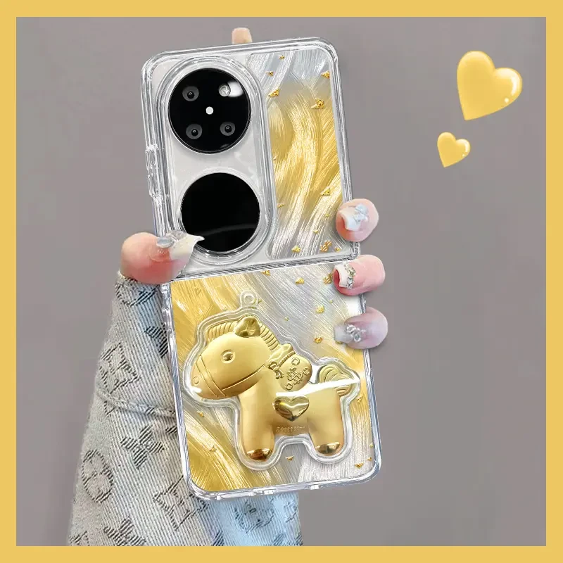 适用华为pocket2新款发财马折叠羽纱壳全包简约ins保护