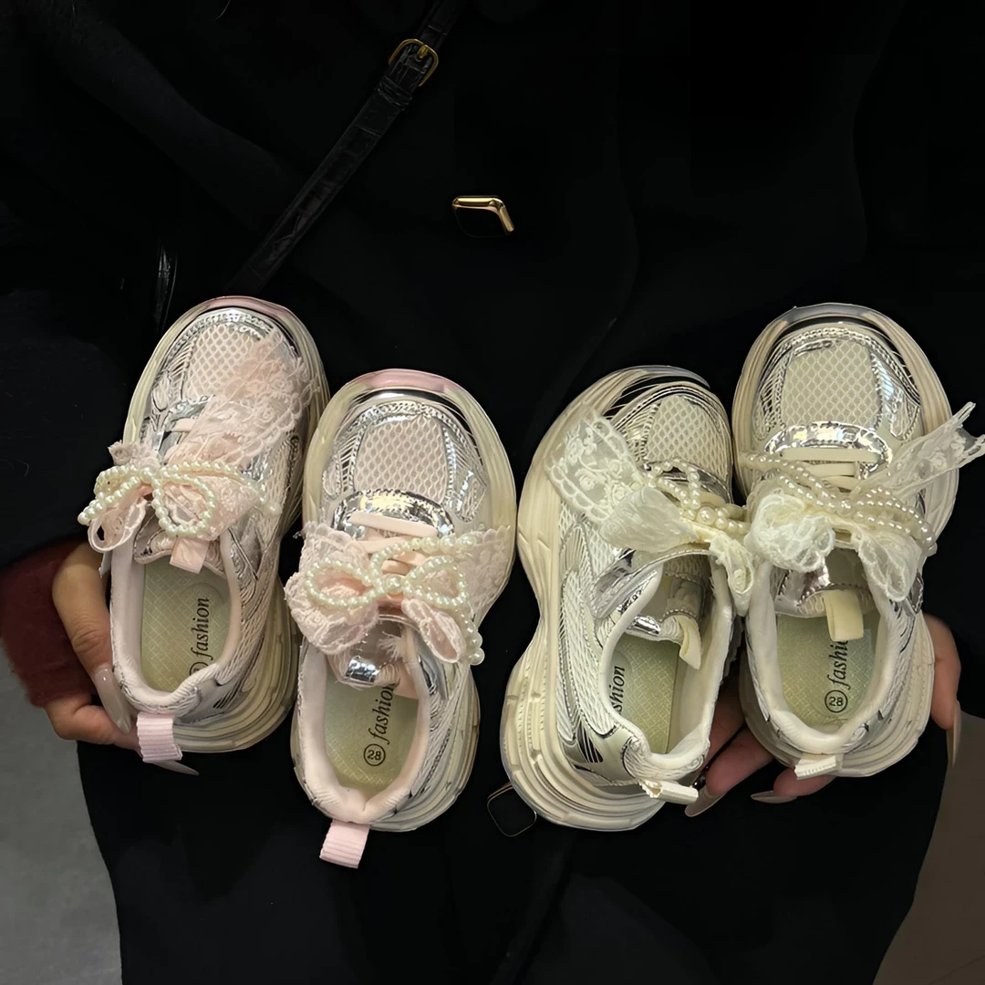 珍珠女童公主鞋2025春季新款女孩运动鞋儿童休闲老爹鞋轻便单鞋
