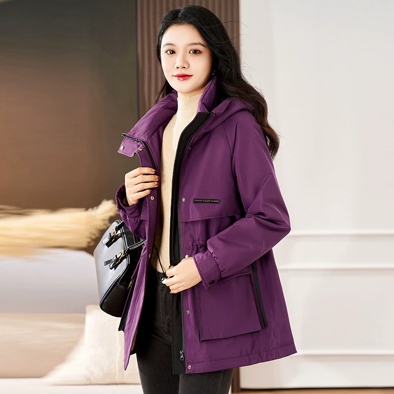 拉夏贝尔小香风派克服女2025新款时尚洋气妈妈冬装加绒厚晋江棉服