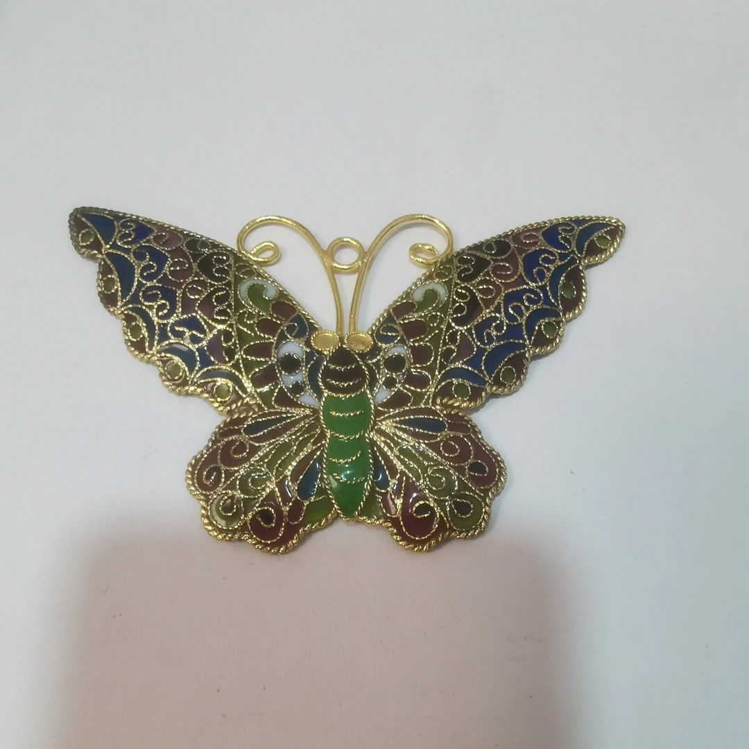 铜珐琅胸针 脱胎景泰蓝，花丝蝴蝶，平面款一个