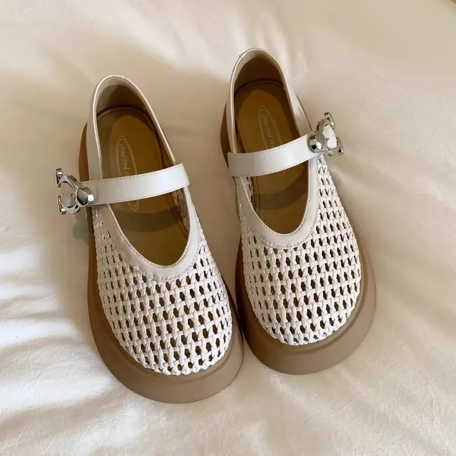 浅口夏季乐福鞋软底镂空玛丽珍鞋圆头韩版透气