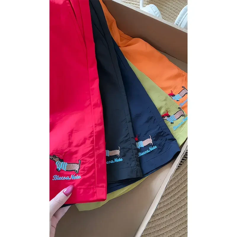 腊肠小狗刺绣短裤男款夏季潮牌情侣美式速干运动裤不过膝五分中裤