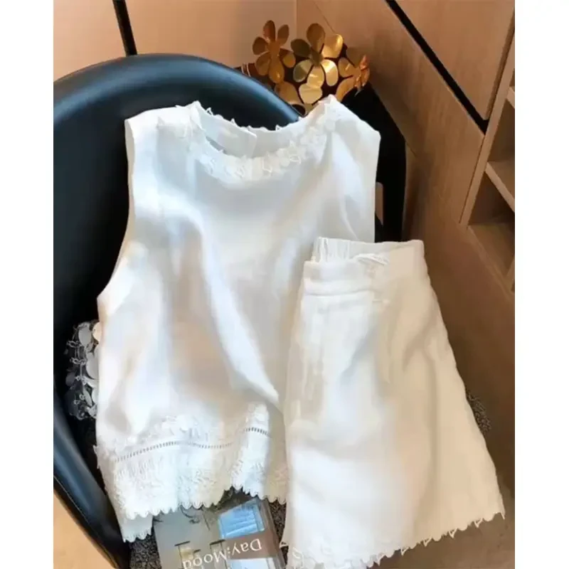 女装春季新款修身修身气质时尚高级感花纹无袖上衣简约休闲短裤女