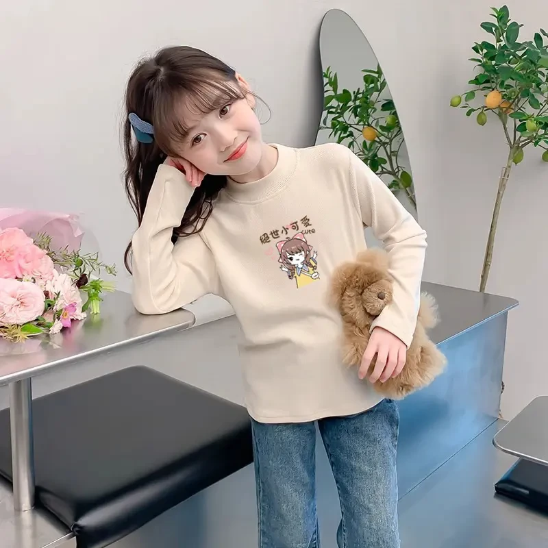 秋冬女童洋气百搭保暖打底衫中大童内搭卡通小仙女宝宝德绒上衣服