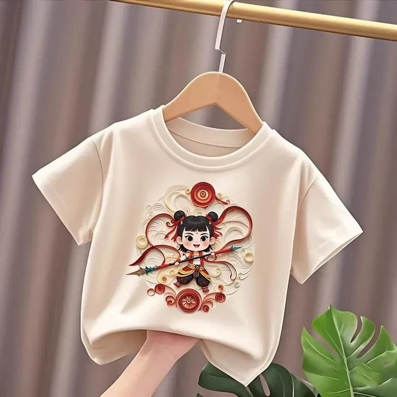 国潮哪吒2025新款夏季男女中小儿童短袖T恤纯棉圆领百搭上衣潮